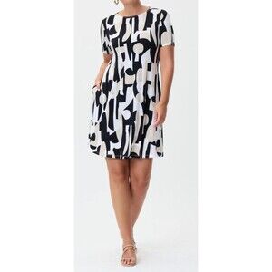 Joseph Ribkoff Vanilla Multi Geometric Print Shirt Dress Ocean View Size 8